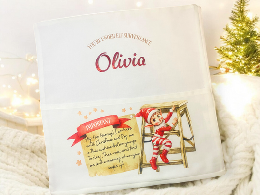 Elf on a Shelf Arrival Personalised Cushion